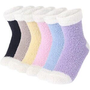 Women’s Plush Slipper Socks 6-Pair Warm Fuzzy Cozy Soft Size 6-10